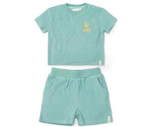 Little Dutch Bekleidungsset Strandoutfit T-Shirt und Shorts Frottee Kind (Gr. 86/92) - Seashells Surf Blue