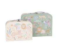 Little Dutch Kinder Spielzeugkoffer Pappkoffer 2er Set - Safari Friends | Metallgriff & Schloss, Rollenspiel & Aufbewahrung, Safari-Illustration, Robust & Stabil, Innen illustriert