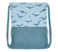 Little Dutch Kinder Turnbeutel Strandtasche - Ziehbeutel - Sportbeutel mit Netz - für Jungen - Baumwolle - Ocean World - blau