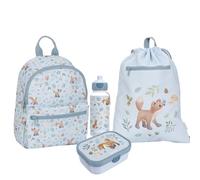 Little Dutch Set Rucksack, Turnbeutel & Brotdose & Trinkflasche Pop-up für Kinder blau - Forest Friends