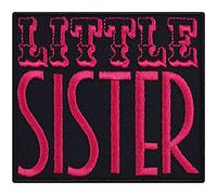 LITTLE SISTER Patch kleine Schwester Aufnäher mit Stickerei - Geschenk für Frauen Aufbügler für Mädchen Sticker DIY Applikation gestickt zum annähen/aufbügeln - 90x80mm
