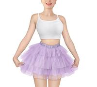 LittleForBig Damen Mesh Tüll Puffy Petticoat Tutu Ballett Bubble Rock Kurzer Ballerina Rock Lila XL