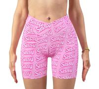 LittleForBig Sissy Biker Shorts mit Camel Toe & Tucking-Gaff Leggings | Yoga-Workout-Shorts, High-Waist, Scrunch Butt, herausnehmbares Polster, V-Bund, Seitentaschen, Allover-Print, elastisch