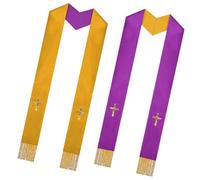 Liturgischer Schal - mit Bommel und doppelseitiger Stickerei | Unisex-kirchliches Zubehör für Pastor Erwachsene | Kleidung zum Feiern des religiösen Dienstes, Purple Yellow, Se référer au descriptif