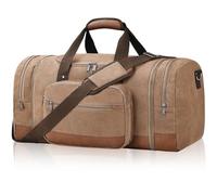 Litvyak Reisetasche für Reisen, Segeltuch, Reisetasche, Übernachtung, Wochenende, Fitnessstudio, Handgepäck für Damen und Herren, Kaffee, 60L, Erweiterbare Reisetasche