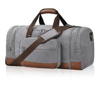 Litvyak Reisetasche für Reisen, Segeltuch, Reisetasche, Übernachtung, Wochenende, Fitnessstudio, Handgepäck für Damen und Herren, GRAU, 60L, Erweiterbare Reisetasche