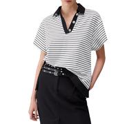 Liu Jo Gestreiftes Poloshirt mit Schmuckknöpfen, weiß / schwarz, Medium