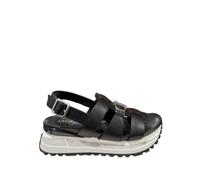 Liu Jo Plateau-Sandalen für Damen, schwarzes Leder, weiße Sohle, dekorative Schnalle, Schwarz , 39 EU