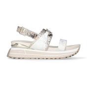 LIU.JO Sportsandalen für Damen, dickes Plateau, silberne und weiße Streifen, Gummisohle, Python, 39 EU