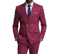 LIUHLFSR Anzug (Blazer + Weste + Hose) Herren Gentleman Business Zweireihiger Einfarbiger Bankett-Gastgeber-Freizeitanzug(Burgundy,US XXS Asian L)