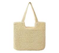 LIUHLFSR Stroh-Strandtasche for Damen, gewebte Schultertaschen, Handtasche, Geldbörse, ausgehöhlte Strick-Shopper-Taschen for Sommer, Strand, Reisen Für Die Reise Zum Strand Im Urlaub(Beige)