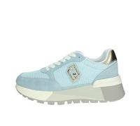 Liujo BA5049 Amazing Portofino Damen-Sneakers aus Nubuk und hellblauem Stoff, hoher Keilabsatz, himmelblau, 38 EU