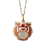 Liumarvexia Emaille Tiger Jade Anhänger Halskette Natürliche Jade Elegante Retro Halskette Schmuck mit Geschenkbox für Frauen Frau Mutter