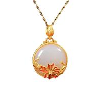 Liumarvexia Karpfe Lotus weiße Jade Anhänger Halskette natürliche Jade elegante Retro Halskette Schmuck mit Geschenkbox für Frauen Frau Mutter