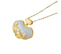 Liumarvexia Natürliche weiße Jade Karpfe Lotus Anhänger Halskette Natürliche Jade Elegante Retro Halskette Schmuck mit Geschenkbox für Frauen Frau Mutter