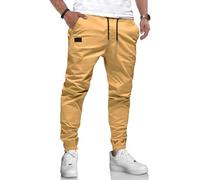 LIUPMWE Herren Hose Chino Cargo Hose Jogginghose Herren Baumwolle Casual Sweatpants Herren Freizeithose Elastische Pants Taille mit Kordelzug Taschen,S,Khaki