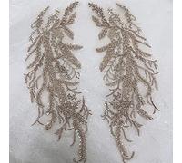 LIUXIN 2 Stück Perlen Pailletten 3D Abziehbilder Spiegel Blume Spitze Stoff Abendkleid Vorne Brust Zurück Applikation Patch Dekoration