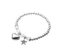 LIUYUYOUGO 925 Sterlingsilber Armkette,925 Sterling Silber Liebe Herz Stern Opal Perlen Charme 4Mm Kugelkette Mode Exquisite Armreif Einstellbar Bff Lucky Knöchel Armband Für Frauen Ewigkeit Schmuck