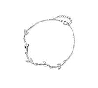 LIUYUYOUGO 925 Sterlingsilber Armkette,925 Sterling Silber Shiny Micro Pave Zirkon Zweig Knospen Blatt Charme Dünne Rolo Kette Mode Süße Armreif Einstellbare BFF Lucky Ankle Slider Armband Für M