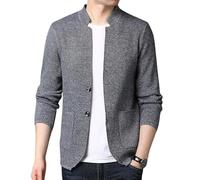 LIUYUYOUGO Anzüge Für Herren Herren Strickjacke Mit Stehkragen Schmal Geschnitten Elegant Lässig Zweireihig Leicht Ungefüttert Farbe: Grau Größe 3XL