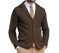 LIUYUYOUGO Anzug Herren,Herren Blazer Smart Casual Slim Fit Strickblazer Eleganter Einreihiger Cardigan Strickjacke Einfarbig Langarm Sportmantel Business Anzugjacken Oberteile Mit Taschen Kaffee XL