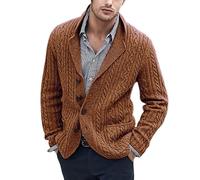 LIUYUYOUGO Anzug Herren Herren Cardigan Grob Gestrickt Zopfmuster Lässiger Einreihiger Stretch Strickblazer Anzugjacke Langärmelig Mit Knopfleiste Strickwaren Pullover Winterjacke Braun XL