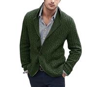 LIUYUYOUGO Anzug Herren Herren Strickcardigan Mit Zopfmuster Eleganter Blazer Mit Knopfleiste Anzugjacke Grob Gestrickte Herbstjacke Mit Taschen Business Casual Sportmantel Armeegrün Größe L
