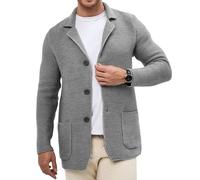 LIUYUYOUGO Anzug Herren Klassischer Herren Cardigan Mit 3 Knöpfen Schmal Geschnitten Sportlich Elegant Mit Taschen Hellgrau Größe L