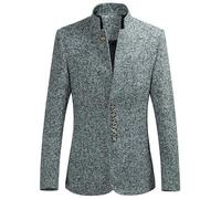 LIUYUYOUGO Anzug Herren,Stehkragen Blazer Für Herren Legerer Anzug Blazer Mandarin Tweed Jacke Slim Fit Einreihiger Chinesischer Tunika Anzug Winter Business Smoking Blazer Aus Wolle Hellgrau XL