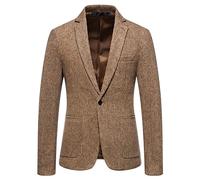 LIUYUYOUGO Anzugjacken Für Herren,Herren Fischgrätenmuster Tweed Anzug Blazer Jacke Vintage Woll Sportmantel Slim Fit EIN Knopf Anzugjacken Klassische Business Smoking Blazer Winter PEA Coats Übe