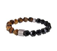 LIUYUYOUGO Armbänder Für Damen Kristallperlenarmbänder Herren 8Mm Naturstein Schwarzer Obsidian Facettierte Perlen Armband Mode Verstellbares Elastisches Seil Edelsteine Armreif Statement Sch