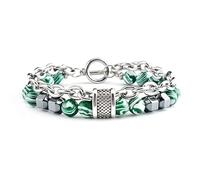 LIUYUYOUGO Armbänder Für Damen Perlenarmbänder Für Männer Armband Aus Natürlichem Malachit Edelstein Und Kristall Graviert Punk Doppellagige Kette Stapelbarer Armreif Schutzschmuck Geschenke F