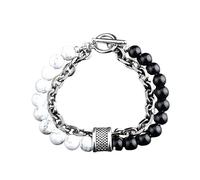 LIUYUYOUGO Armbänder Für Damen Perlenarmbänder Für Männer Natürlicher Schwarzer Obsidian Edelstein Kristall Armband Graviert Hip Hop Punk Doppellagige Kette Stapelbarer Armreif Statement Schmu