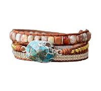 LIUYUYOUGO Armband Herren Naturstein Boho Armband Für Damen Handgefertigt Mehrlagiges Leder Perlenstrang Wickel Energiearmbänder Türkisfarbene Kristall Edelsteine Armreif Freundschaftsgeflecht Sc