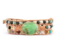 LIUYUYOUGO Armband Herren Naturstein Boho Armband Für Frauen Handgefertigt Mehrlagiges Leder Perlenstrang Wickel Energiearmbänder Indischer Achat Kristall Edelsteine Armreif Ethnischer Schmuck Ges