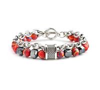 LIUYUYOUGO Armband Herren Perlenarmbänder Für Männer Armband Aus Natürlichem Malachit Edelstein Und Kristall Graviert Punk Doppellagige Kette Stapelbarer Armreif Schutzschmuck Geschenke Für Pap