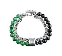 LIUYUYOUGO Armband Herren Perlenarmbänder Für Männer Natürlicher Schwarzer Obsidian Edelstein Kristall Armband Graviert Hip Hop Punk Doppellagige Kette Stapelbarer Armreif Statement Schmuck Gesc