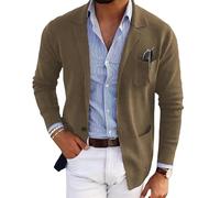 LIUYUYOUGO Blazer Herren,Herren Blazer Smart Casual Slim Fit Strickblazer Eleganter Zwei Knopf Cardigan Strickjacke Einfarbig Langarm Sportmantel Business Anzugjacken Oberteile Mit Taschen Khaki XL