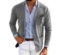 LIUYUYOUGO Blazer Herren,Herren Blazer Smart Casual Slim Fit Strickblazer Eleganter Zwei Knopf Cardigan Strickjacke Einfarbig Langarm Sportmantel Business Anzugjacken Oberteile Mit Taschen Hellgrau