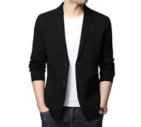 LIUYUYOUGO Blazer Herren,Strickblazer Herren Casual Sportmantel Slim Fit Leichter Zwei Knopf Cardigan Ungefüttert Stretch Strick Anzugjacken Solide Businessjacke Oberteile Mit Taschen Schwarz L