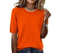 LIUYUYOUGO Bluse Damen Elegant Damen Tops Kurzarmpullover Rundhalsausschnitt Lässig Elegante Blusen Tuniken Leichte Strickpullover Für Sommer Und Frühling Orange Größe M