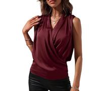 LIUYUYOUGO Bluse Damen Elegant Elegante Damen Tank Bluse Aus Satin Mit V Ausschnitt Ärmellos Sexy Gerüscht Seide Sommer T-Shirt Tunika Oberteil Elegantes Business Camisole Abendparty Hemden Weste