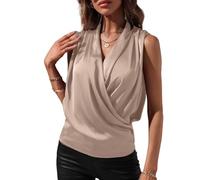 LIUYUYOUGO Blusen Damen Elegante Damen Tank Bluse Aus Satin Mit V Ausschnitt Ärmellos Sexy Gerüscht Seide Sommer T-Shirt Tunika Oberteil Elegantes Business Camisole T-Shirt Abendparty Shirts Weste