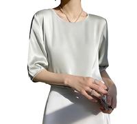 LIUYUYOUGO Blusen Damen Sommerblusen Für Damen Halbarm Satin Oberteil Elegantes Locker Sitzendes T Shirt Mit Rundhalsausschnitt Formeller Business Pullover Tunika Lässiges Büro Arbeitshemd Ausgeh