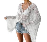 LIUYUYOUGO Bolero Damen Jacke Häkel Cardigans Für Damen Vorne Mit Quasten Und Fransen Glockenärmel Shrug Bolero Oberteil Sexy Hohler Rhombischer Schal Sommer Strand Bikini Überzug Boho Hippie Kl