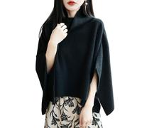 LIUYUYOUGO Cape Damen Damen Rippstrick Poncho Aus Merinowolle Asymmetrischer Umhang Lässiger Strickumhang Nahtloser Pullover Wickelschal Mit Kaschmir Feeling Für Winter Frühling Herbst Einheitsgr