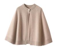 LIUYUYOUGO Cape Damen Schal Aus Merinowolle Für Damen Kurz Gestrickt Poncho Offene Vorderseite Knopfleiste Strickjacke Eleganter Weicher Kaschmirmantel Winter Strickpullover Cape Top Braun