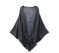 LIUYUYOUGO Cape Damen Schal/Wickel Aus 100% Merinowolle Damen Poncho/Cape/Cardigan Mit Schnürung Und Durchbrochenem Häkelmuster Eleganter Strickmantel Mit Rüschenbesatz Ultraweiches Kaschmir Tuc