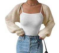 LIUYUYOUGO Cardigan Damen Damen Strick Bolero Langärmelig Strickjacke Kurz Vorne Offen Grobstrick Kurzer Pullover Strickoberteil Eleganter Gerippter Schal Bolero Pullover Oberbekleidung Beige Xs