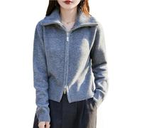 LIUYUYOUGO Cardigan Damen Damen Strickjacke Aus Wolle Mit Reißverschluss Trendig Langärmelig Offener Kragen Reißverschluss Dicker Warmer Pullover Für Herbst Und Winter Lässige Kurze Wolljacke G